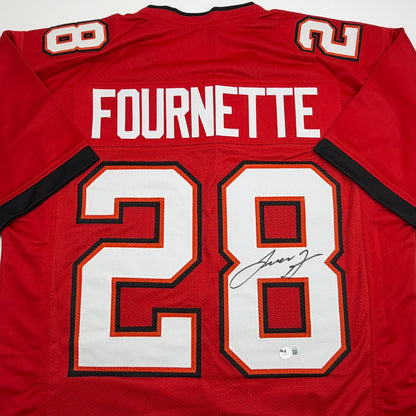 Autographed/Signed Leonard Fournette Tampa Bay Red Football Jersey Beckett BAS COA