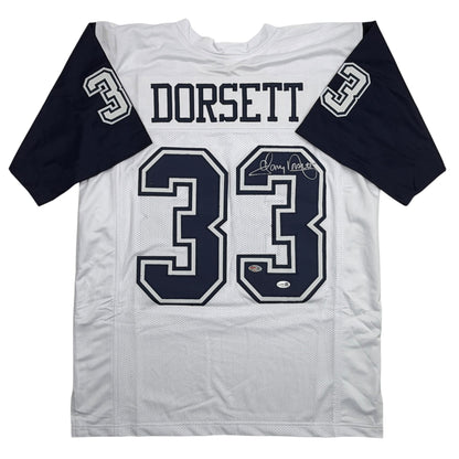Autographed/Signed Tony Dorsett Dallas White Color Rush Football Jersey JSA COA