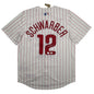 Autographed/Signed Kyle Schwarber Philadelphia Phillies Pinstripe Authentic Baseball Jersey Fanatics & MLB COA