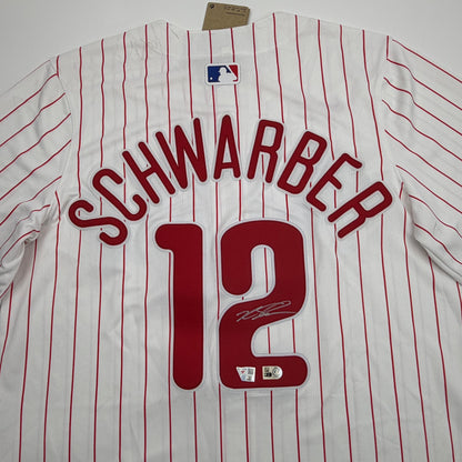 Autographed/Signed Kyle Schwarber Philadelphia Phillies Pinstripe Authentic Baseball Jersey Fanatics & MLB COA