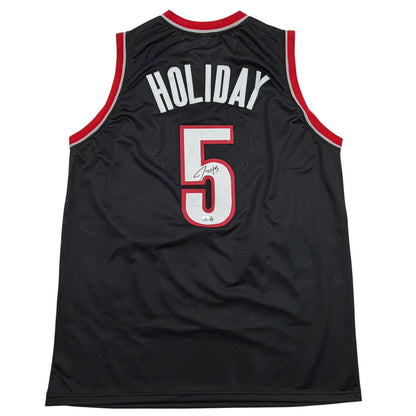 Autographed/Signed Jrue Holiday Portland Black Basketball Jersey Beckett BAS COA