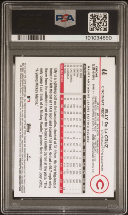 Graded 2024 Topps Chrome Elly De La Cruz #44 Rookie RC Baseball Card PSA 9 Mint