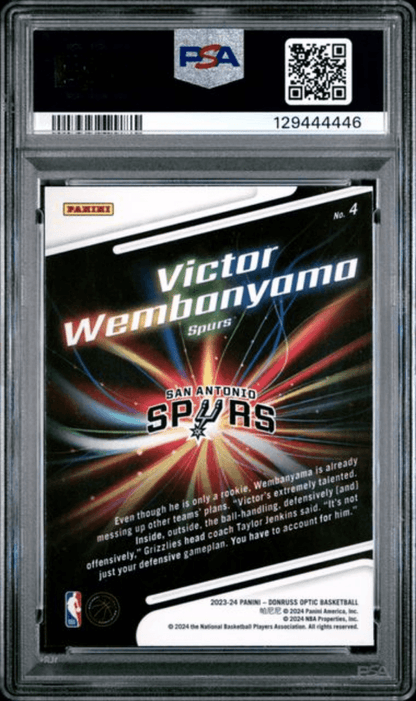 Graded 2023 Panini Donruss Optic Victor Wembanyama #4 Lights Out Rookie RC Basketball Card PSA 10 Gem Mint