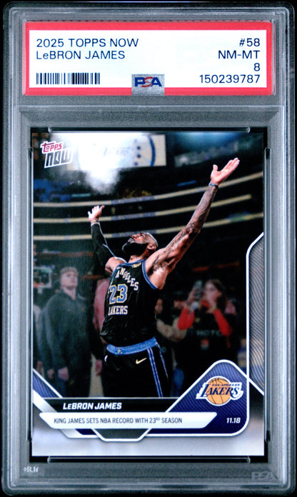 Graded 2025 Topps Now LeBron James #58 Basketball Card PSA 8 Near Mint