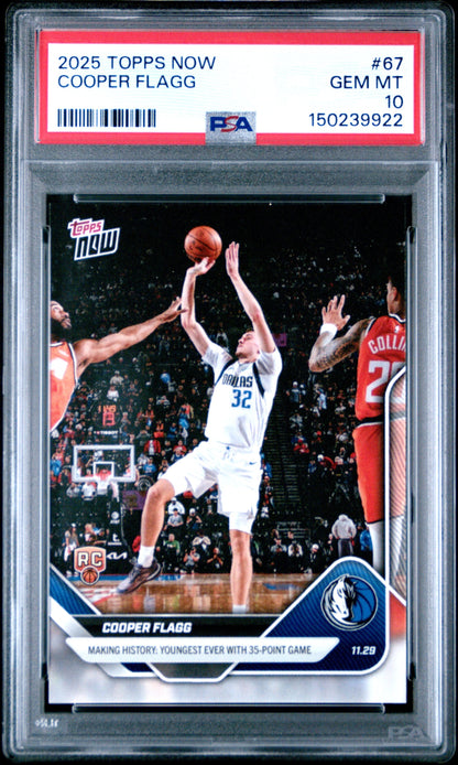 Graded 2025 Topps Now Cooper Flagg #67 Rookie RC Basketball Card PSA 10 Gem Mint