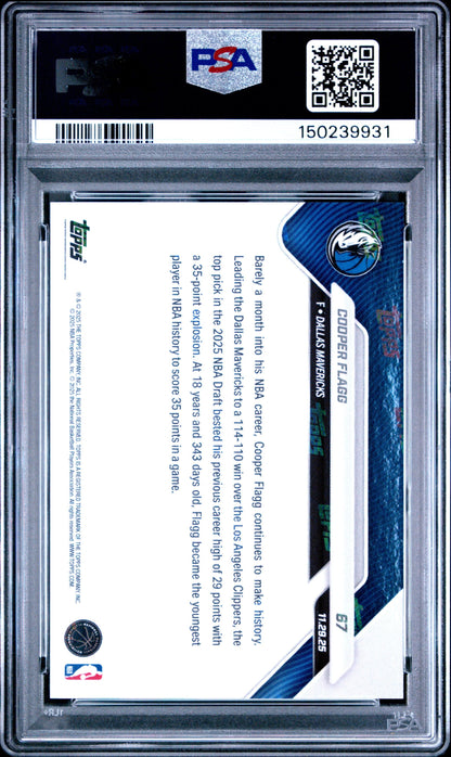 Graded 2025 Topps Now Cooper Flagg #67 Rookie RC Basketball Card PSA 8 Near Mint