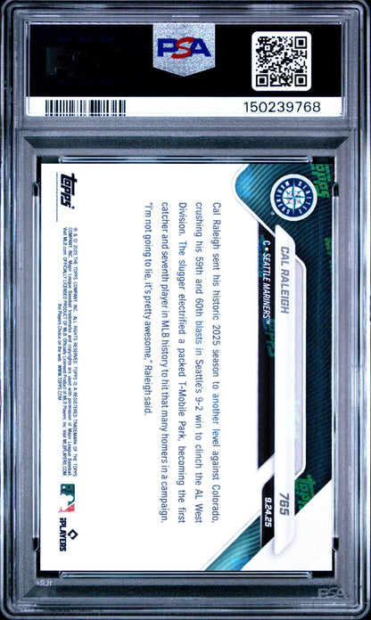 Graded 2025 Topps Now Cal Raleigh #765 Baseball Card PSA 8 Near Mint