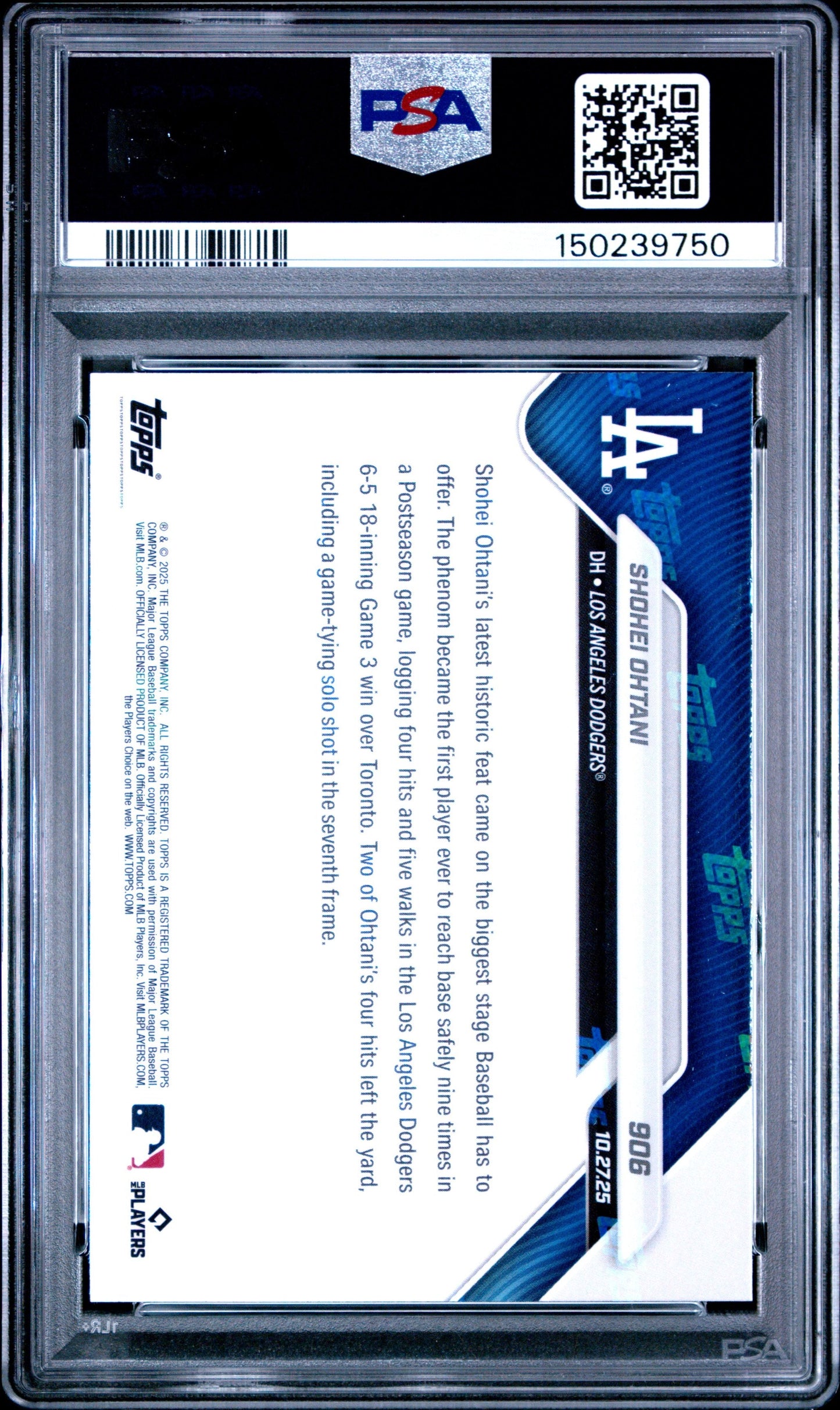 Graded 2025 Topps Now Shohei Ohtani #906 Baseball Card PSA 5 Excellent