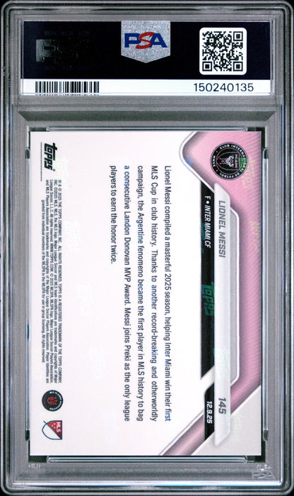 Graded 2025 Topps Now Lionel Messi #145 Soccer Card PSA 10 Gem Mint