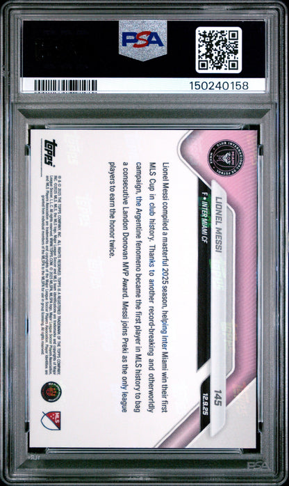 Graded 2025 Topps Now Lionel Messi #145 Soccer Card PSA 8 Near Mint