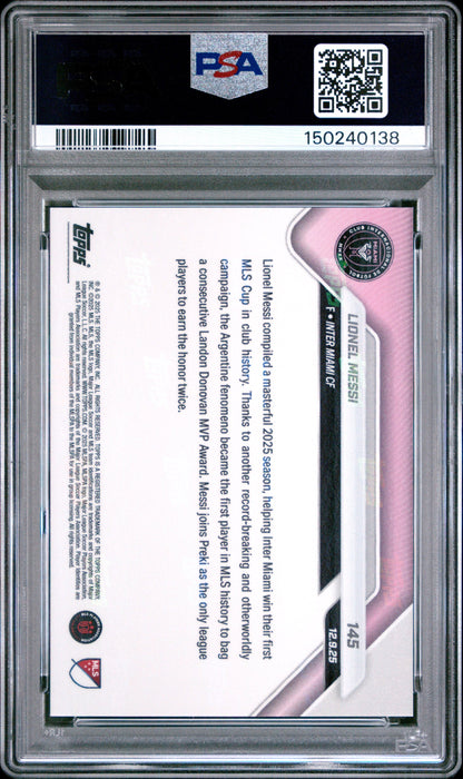 Graded 2025 Topps Now Lionel Messi #145 Soccer Card PSA 9 Mint