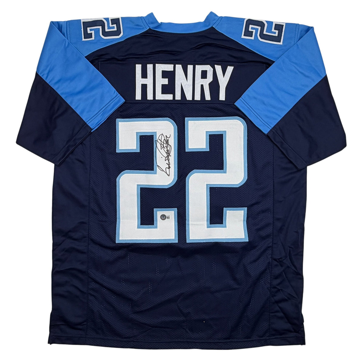 Autographed/Signed Derrick Henry Tennessee Rookie Navy Blue Football Jersey Beckett BAS COA