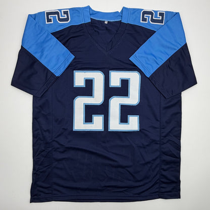 Autographed/Signed Derrick Henry Tennessee Rookie Navy Blue Football Jersey Beckett BAS COA