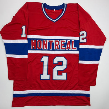 Autographed/Signed Yvan Cournoyer HOF 1982 Montreal Red Hockey Jersey JSA COA
