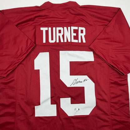Autographed/Signed Dallas Turner Alabama Red College Football Jersey Beckett BAS COA