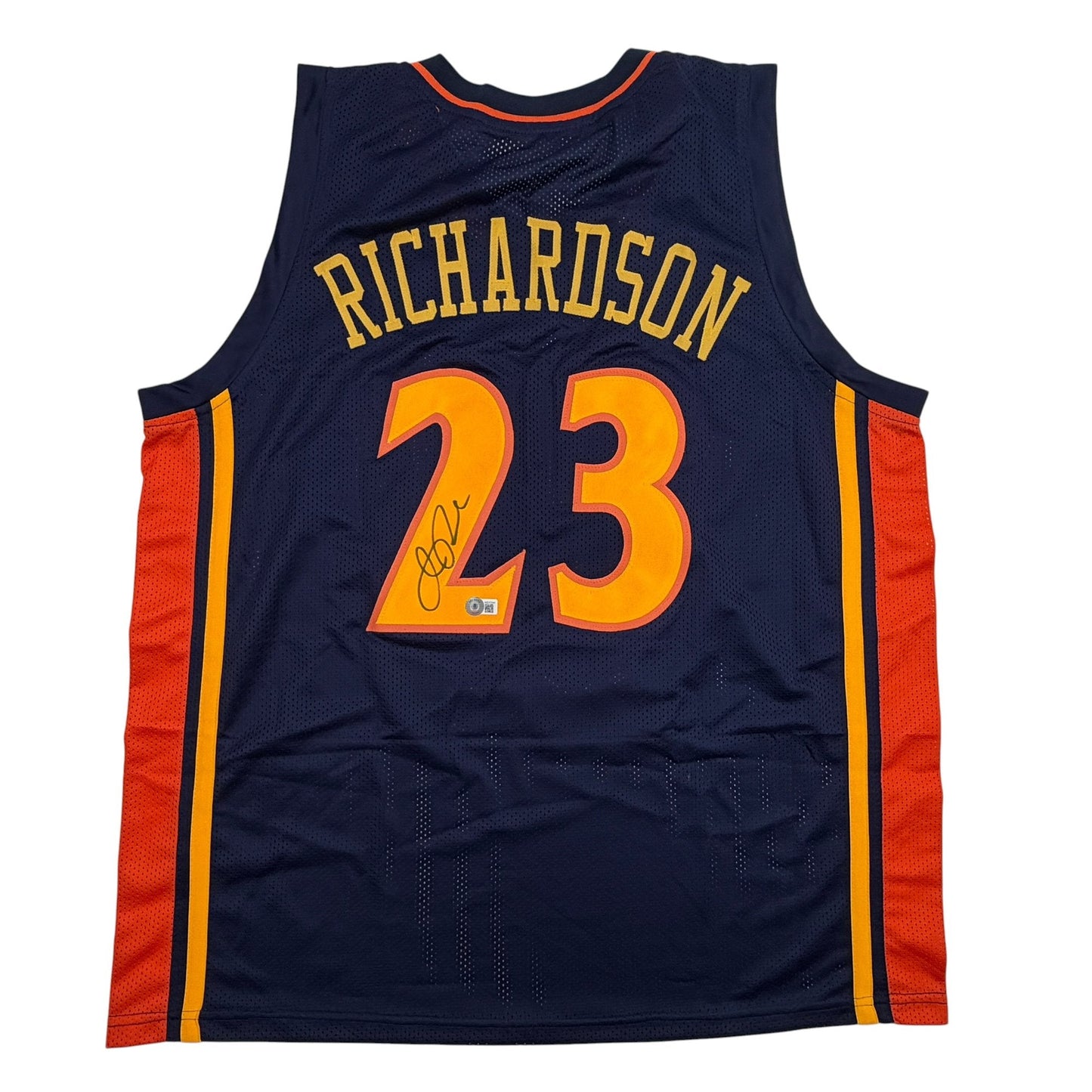 Autographed/Signed Jason Richardson Golden State Navy Blue Basketball Jersey Beckett BAS COA