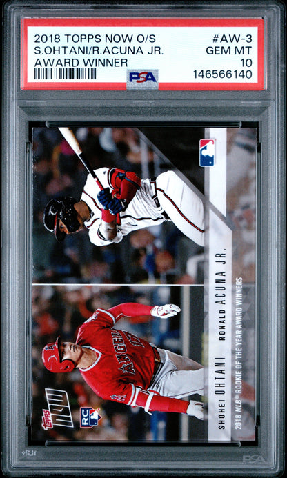 Graded 2018 Topps Now Shohei Ohtani & Ronald Acuna Jr #AW-3 MLB Rookie of the Year Award Winners RC Baseball Card PSA 10 Gem Mint