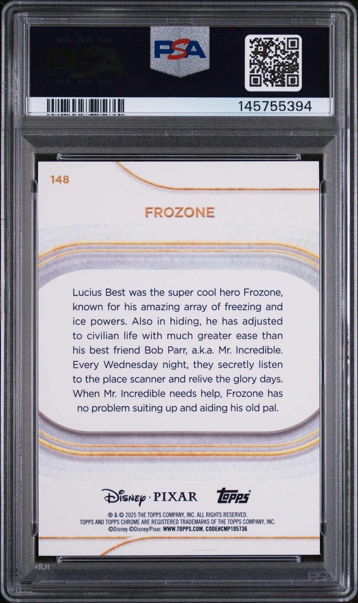 Graded 2025 Topps Chrome Disney Frozone #148 Mini Diamonds The Incredibles Trading Card PSA 10 Gem Mint