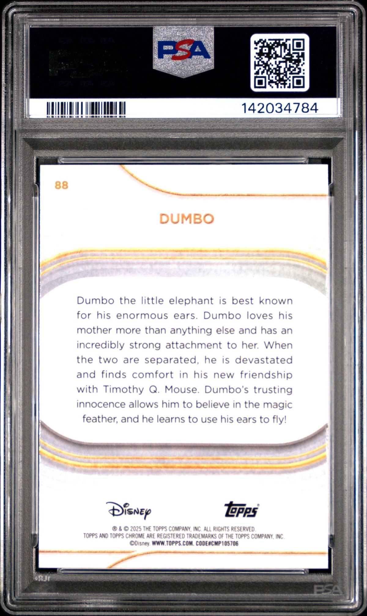Graded 2025 Topps Chrome Disney Sapphire Dumbo #88 Trading Card PSA 10 Gem Mint