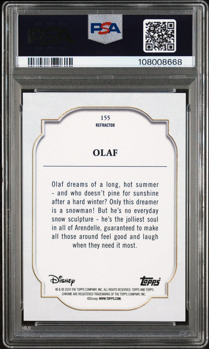 Graded 2024 Topps Chrome Disney Olaf #155 Refractor Frozen Trading Card PSA 10 Gem Mint