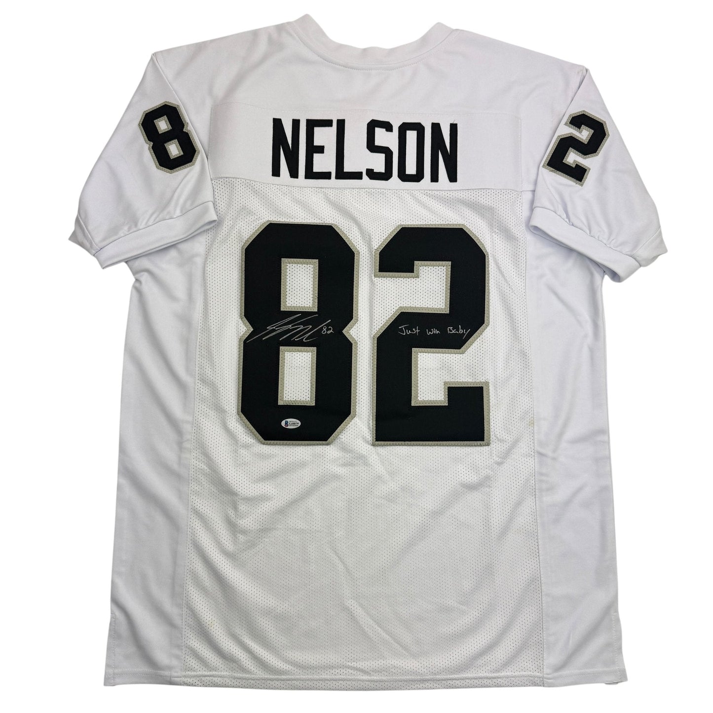 Autographed/Signed Jordy Nelson Oakland Las Vegas White Football Jersey Beckett BAS COA