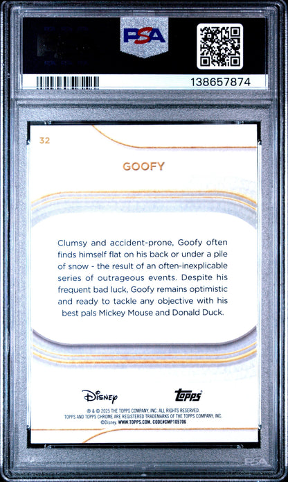 Graded 2025 Topps Chrome Disney Sapphire Goofy #30 Trading Card PSA 10 Gem Mint