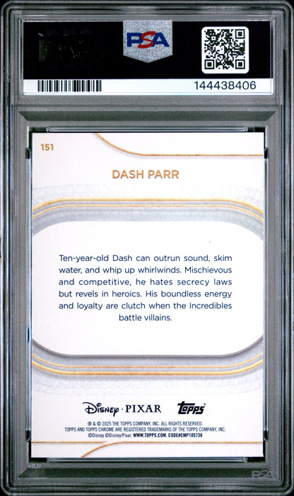 Graded 2025 Topps Chrome Disney Dash Parr #151 Yellow Mini Diamonds The Incredibles Trading Card PSA 10 Gem Mint
