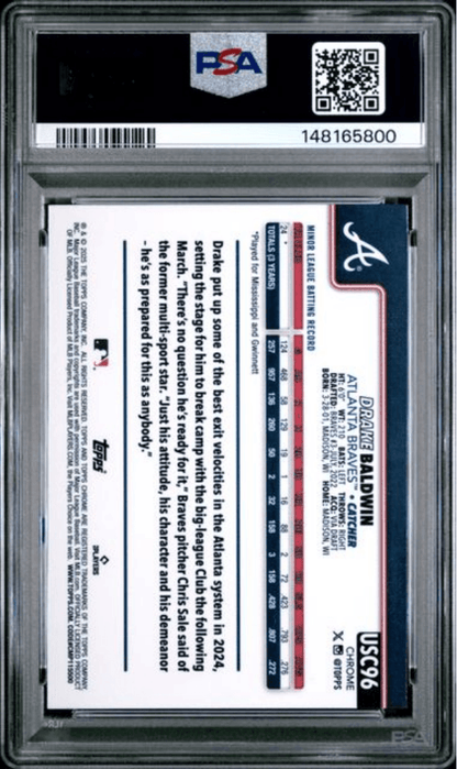 Graded 2025 Topps Chrome Update Drake Baldwin #96 Rookie RC Baseball Card PSA 10 Gem Mint