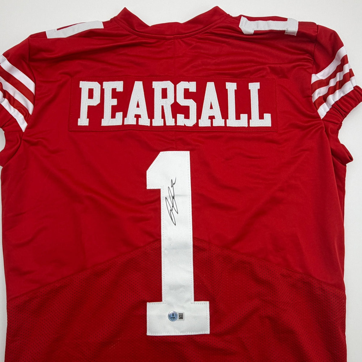 Autographed/Signed Ricky Pearsall San Francisco Red Pro Cut Football Jersey Beckett BAS COA