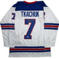 Autographed/Signed Brady Tkachuk USA United States 2026 Olympics Gold Medal White Hockey Jersey JSA COA
