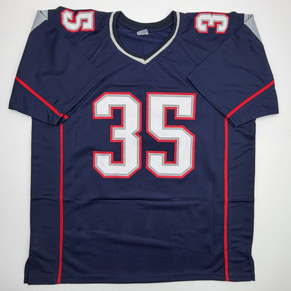 Autographed/Signed Patrick Pass 3x SB Champ New England Blue Football Jersey Beckett BAS COA