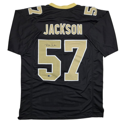 Autographed/Signed Rickey Jackson New Orleans Black Football Jersey Beckett BAS COA