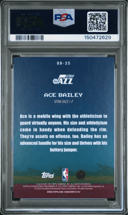 Graded 2025 Topps Ace Bailey #8B-35 8 Bit Ballers Holo Foil Rookie RC Basketball Card PSA 10 Gem Mint