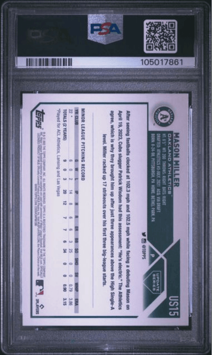 Graded 2023 Topps Update Mason Miller #US15 Rookie RC Baseball Card PSA 10 Gem Mint