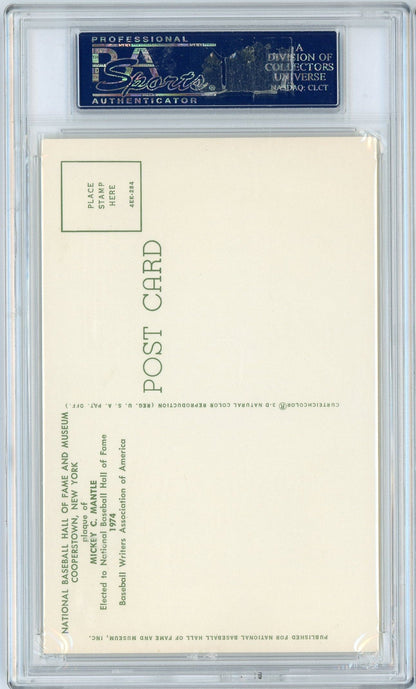 Graded Baseball Hall of Fame Plaque Mickey Mantle Signed Autographed Baseball Postcard PSA/DNA 7 Near Mint