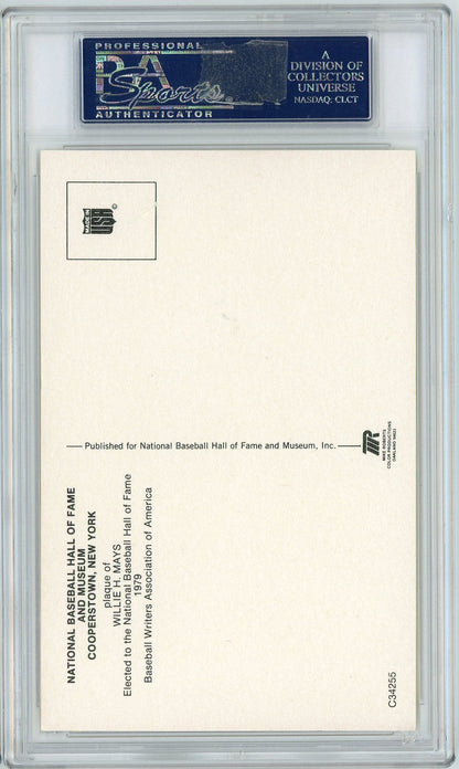Graded Baseball Hall of Fame Plaque Willie Mays Signed Autographed Baseball Postcard PSA 7 Near Mint
