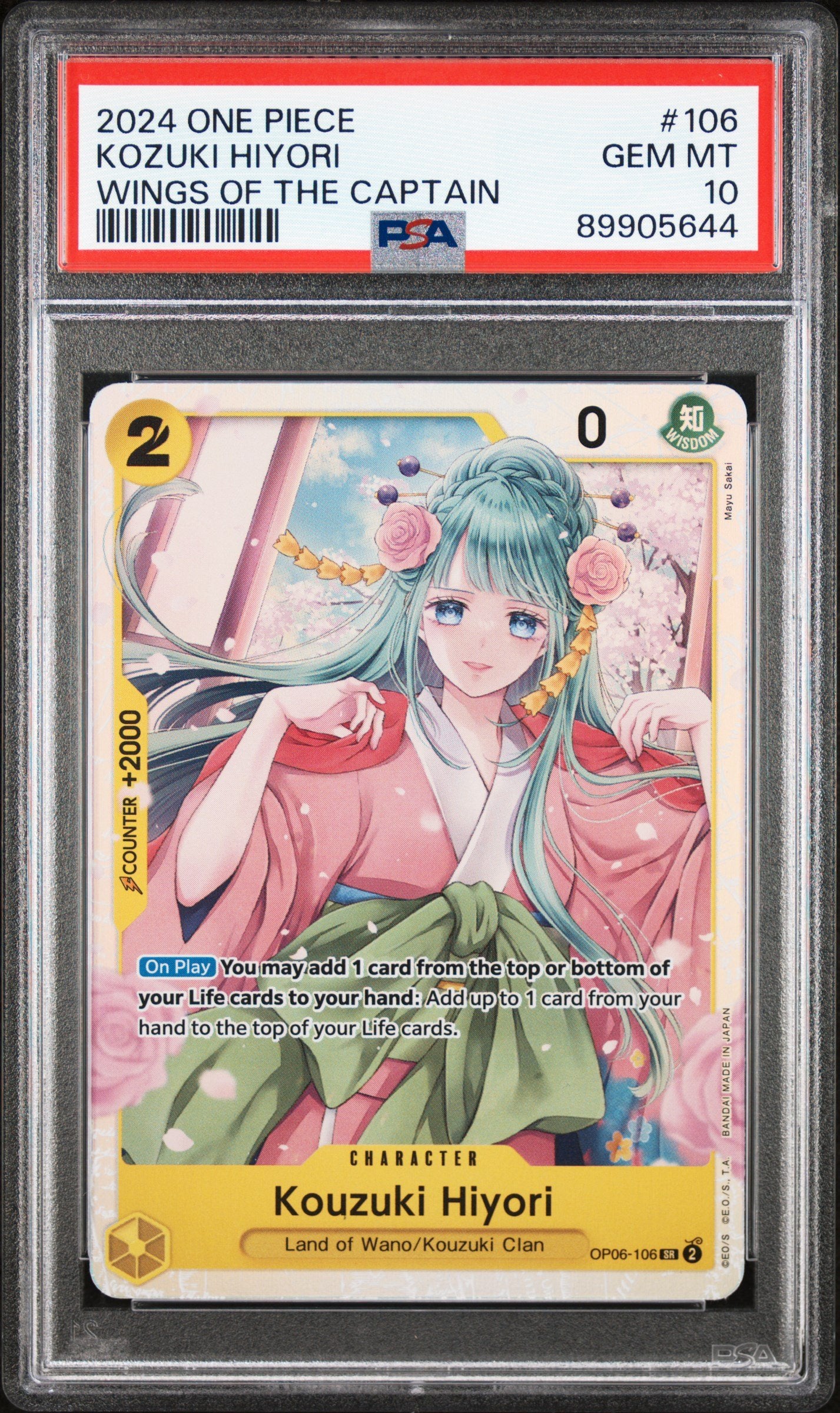 Graded 2024 One Piece Kozuki Hiyori #106 OP06 Wings of the Captain Trading Card Game PSA 10 Gem Mint