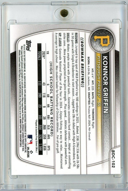2025 Bowman Chrome Konnor Griffin #BDC102 /75 Yellow Geometric Rookie RC Baseball Card