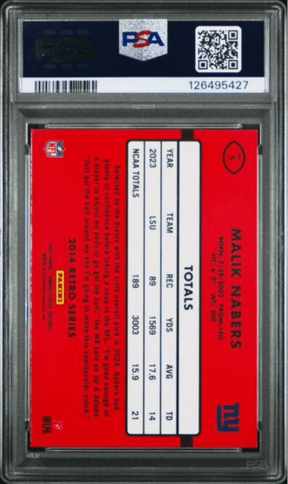 Graded 2024 Panini Donruss Optic Malik Nabers #5 2014 Retro Series Rookie RC Football Card PSA 10 Gem Mint