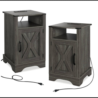 Farmhouse Nightstand, Charging Station & Storage