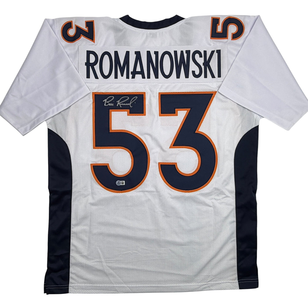Autographed/Signed Bill Romanowski Denver White Football Jersey Beckett BAS COA