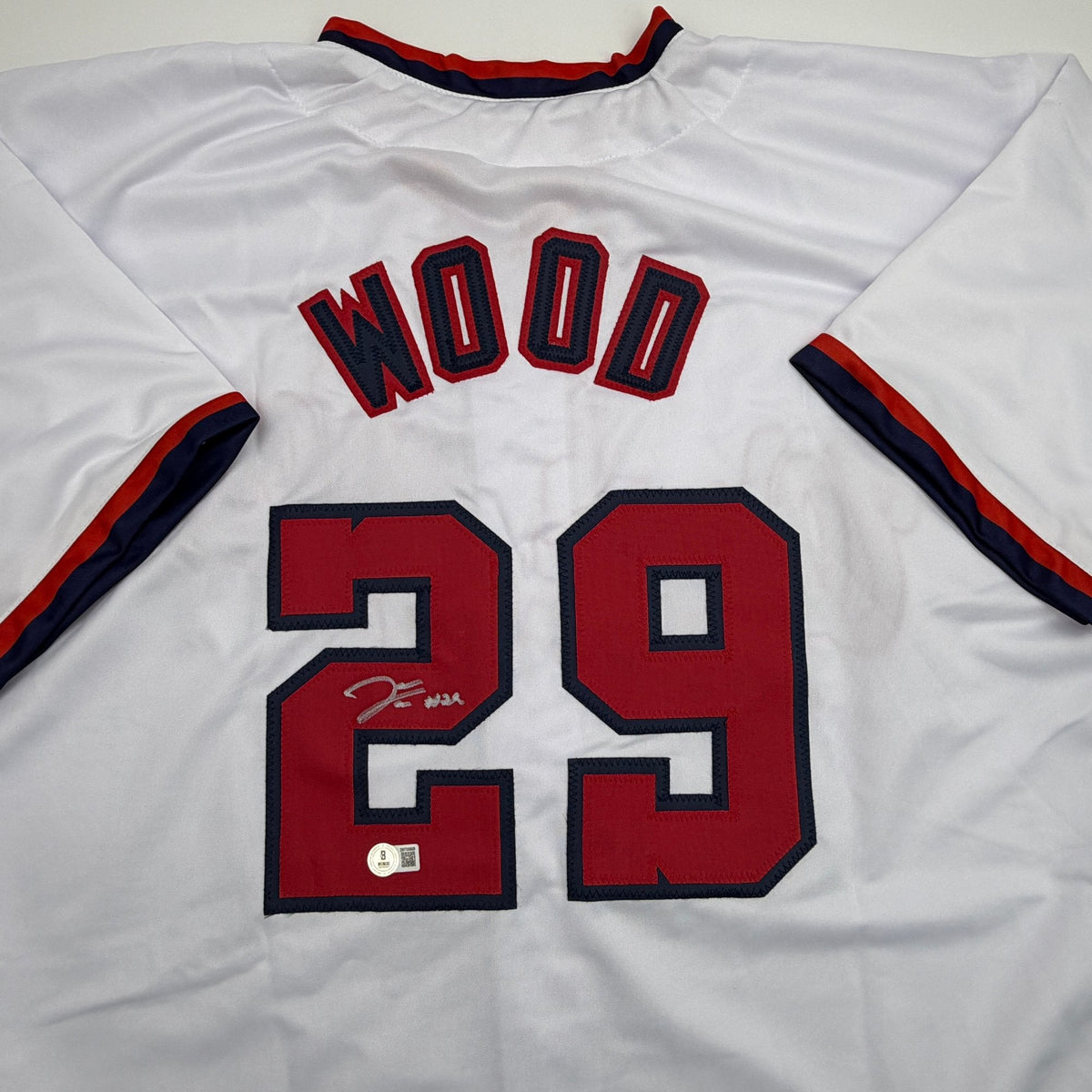 Autographed/Signed James Wood Washington White Baseball Jersey Beckett BAS COA