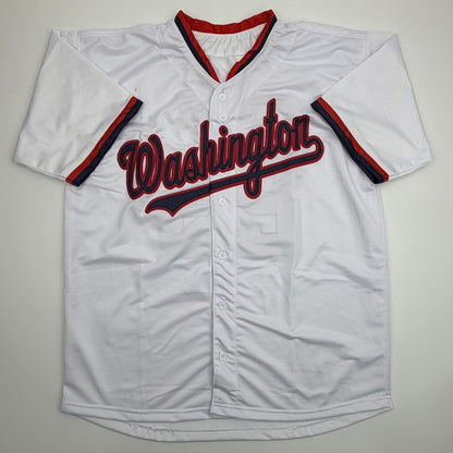 Autographed/Signed James Wood Washington White Baseball Jersey Beckett BAS COA