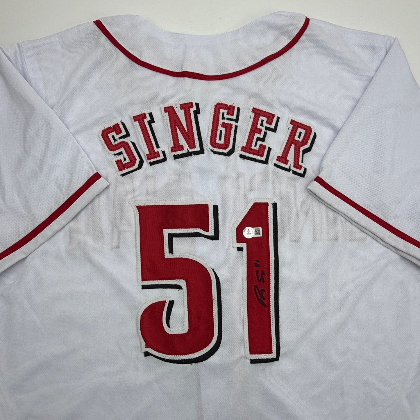 Autographed/Signed Brady Singer Cincinnati White Baseball Jersey Beckett BAS COA