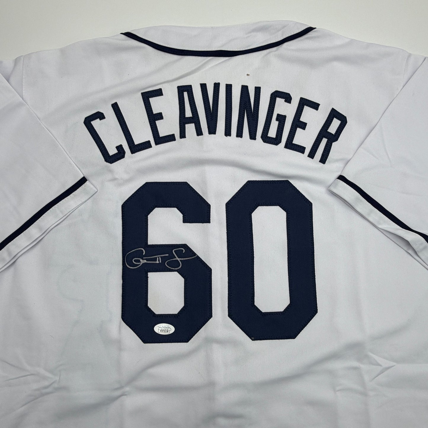 Autographed/Signed Garrett Cleavinger Tampa Bay White Baseball Jersey JSA COA