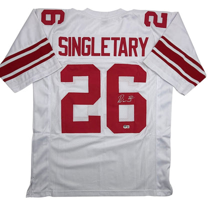 Autographed/Signed Devin Singletary New York White Football Jersey Beckett BAS COA
