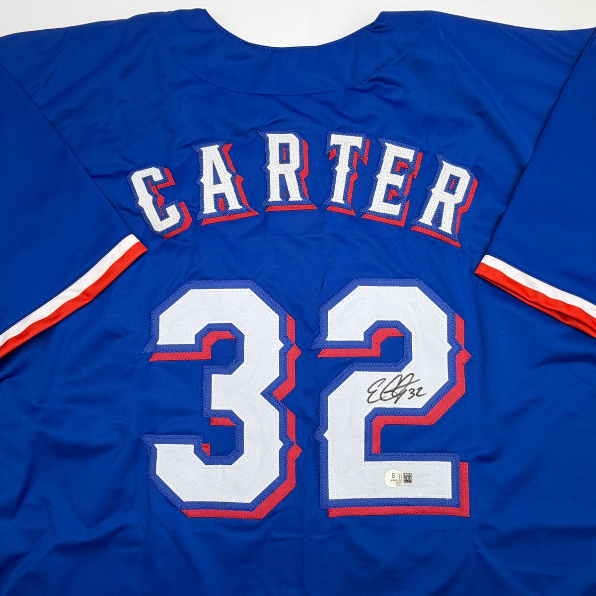 Autographed/Signed Evan Carter Texas Blue Baseball Jersey Beckett BAS COA