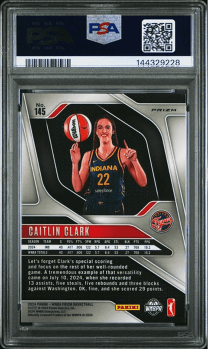 Graded 2024 Panini Prizm WNBA Caitlin Clark #145 Blue Velocity Rookie RC Basketball Card PSA 10 Gem Mint