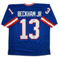 Autographed/Signed Odell Beckham Jr OBJ New York Retro Blue Football Jersey Beckett BAS COA