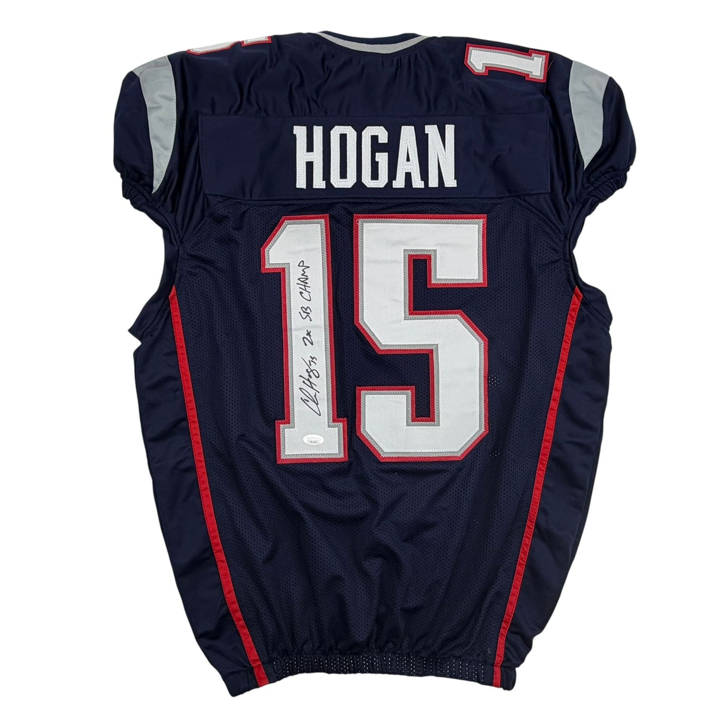 Autographed/Signed Chris Hogan 2x SB Champ New England Blue Pro Cut Football Jersey JSA COA